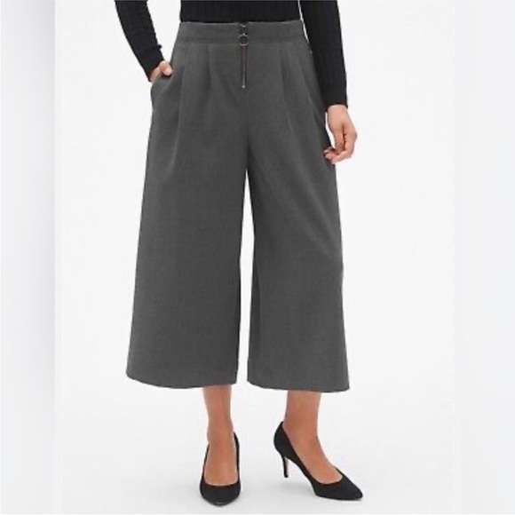 NWT Gap High Rise Wide Leg Crop Pants O-Ring Zip Gray - Picture 1 of 13